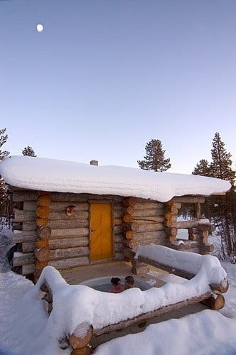 log cabin with hot tub