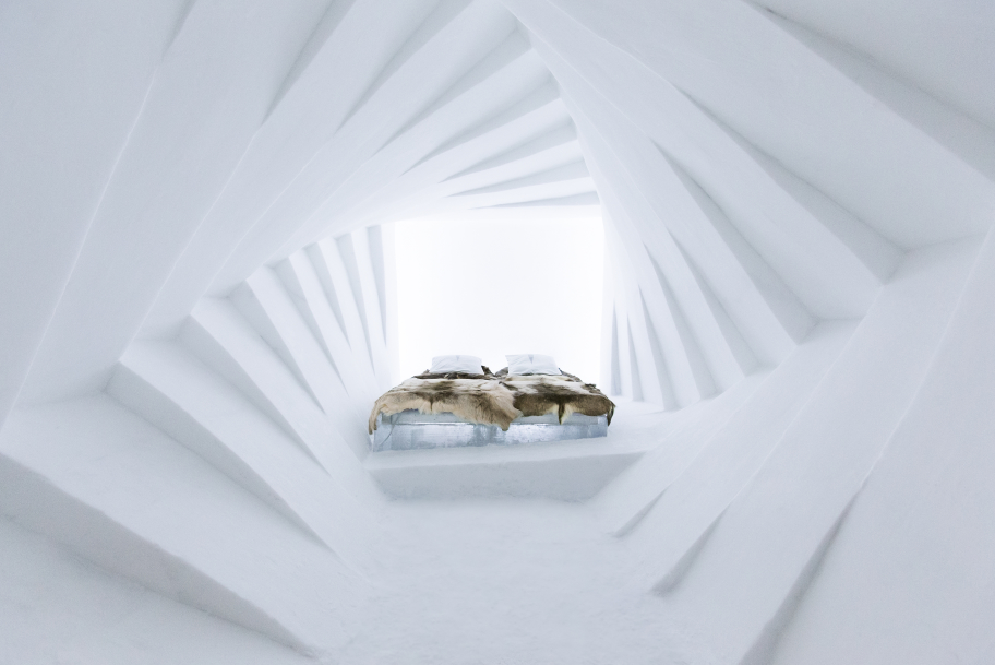 Room made of snow and ice at Ice Hotel