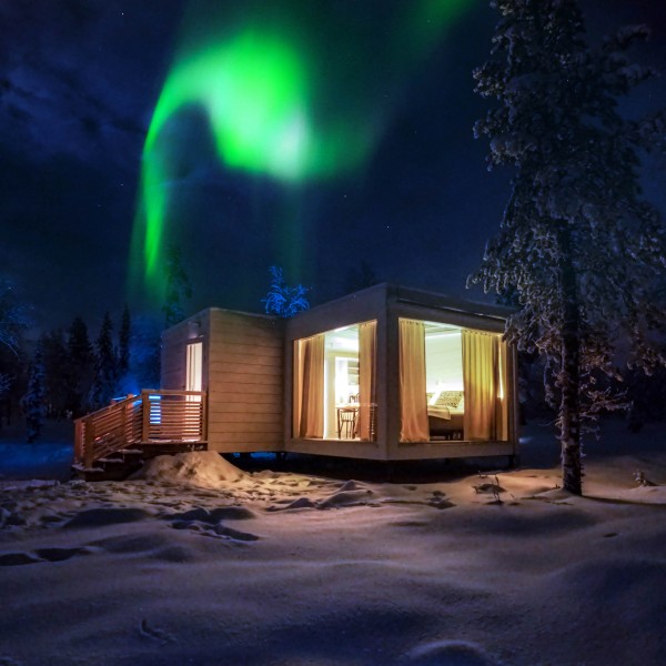 northern lights over cabin