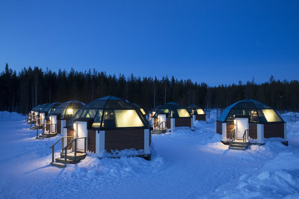 Glass Igloos at night