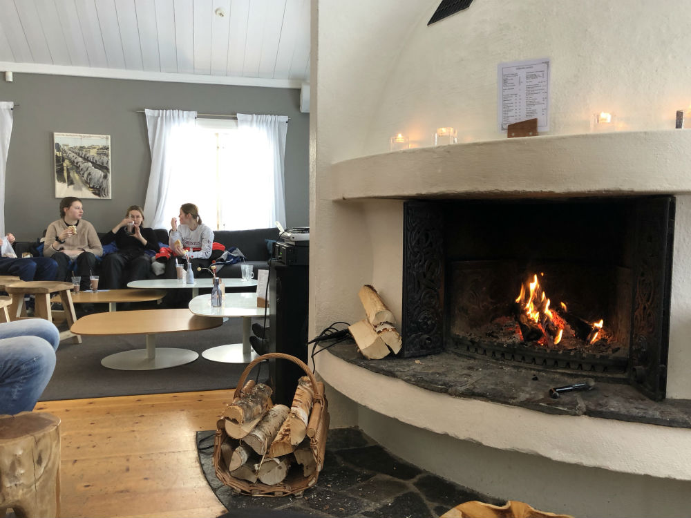 Fire and lounge area at Icehotel Sweden
