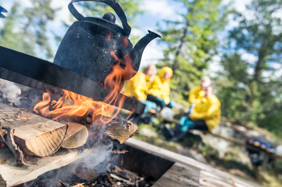 campfire with kettle