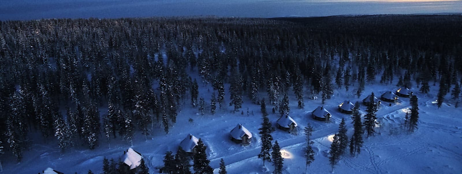 Nighttime at the Northern Lights Village - book your stay with Arctic Direct