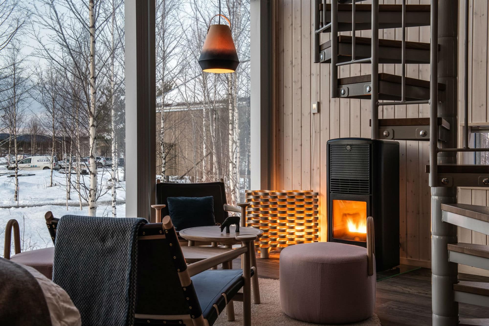 lounge area with log burner