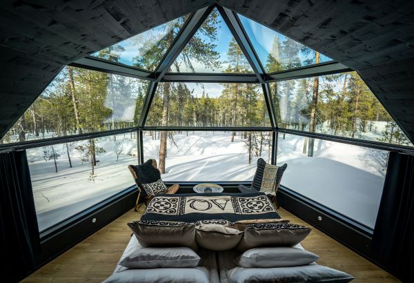 igloo inside with view into the forest