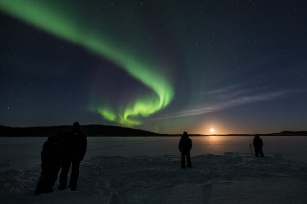 people stood watching the northern lights