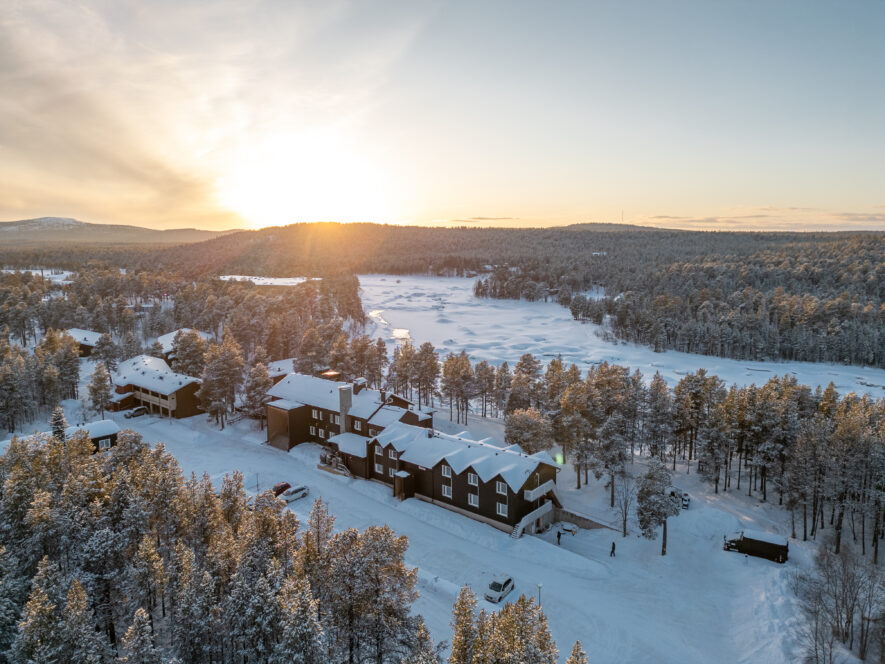 lodge in the snow and forests