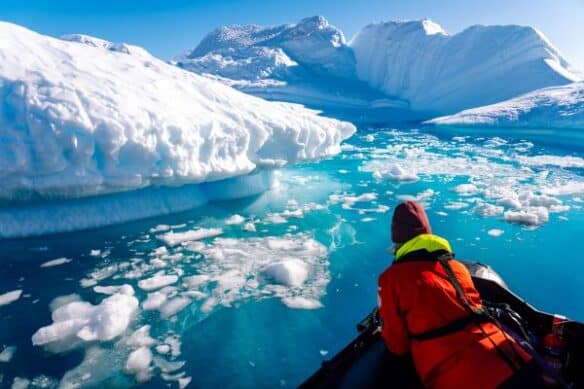 lady looking at icebergs