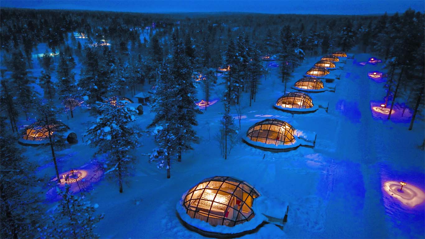 aerial view of kakslauttanen igloos