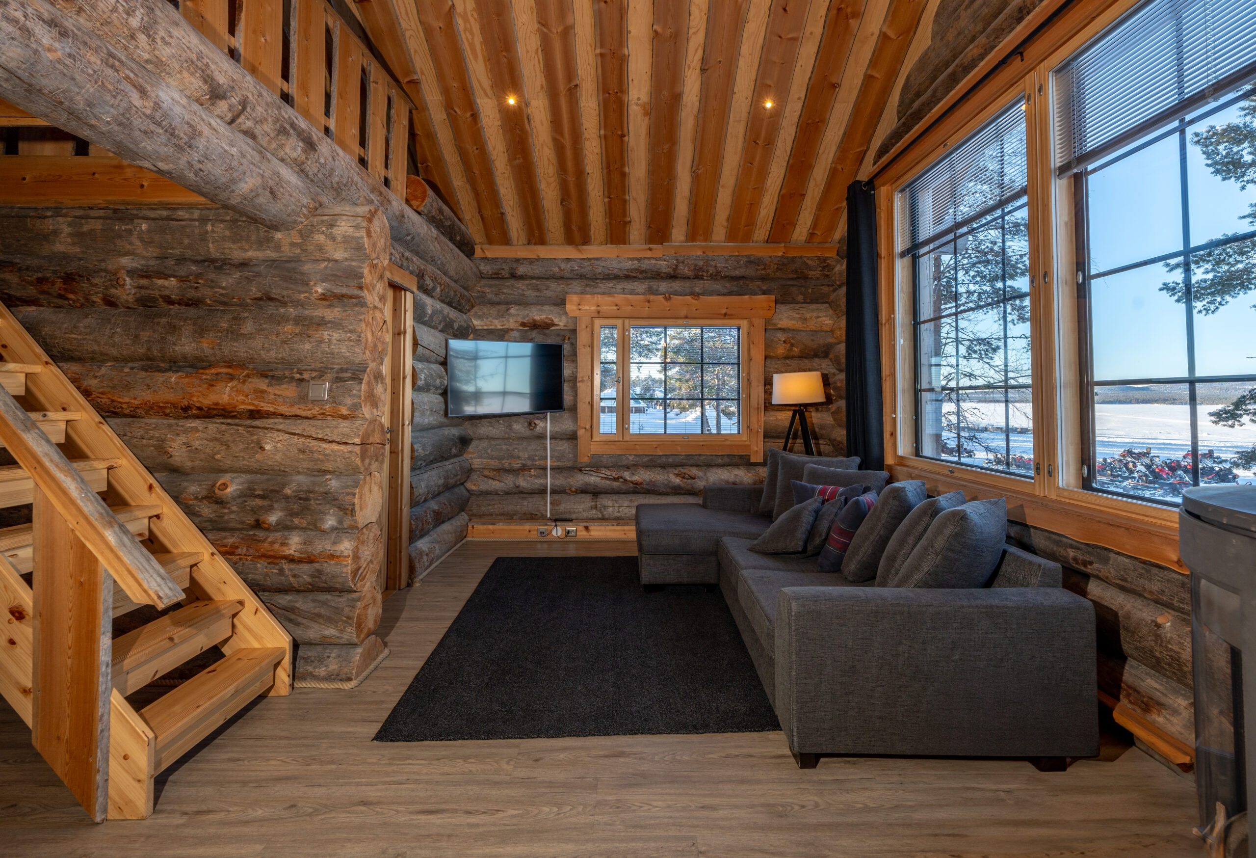 lounge area in log cabin