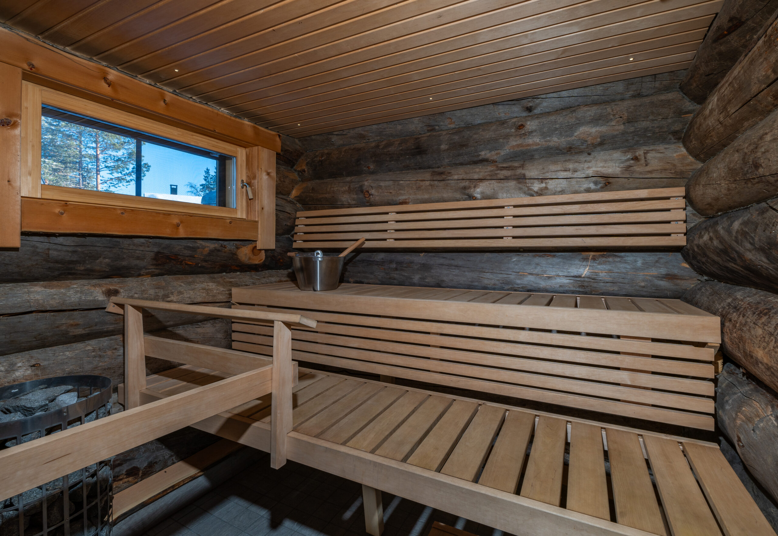 sauna in log cabin