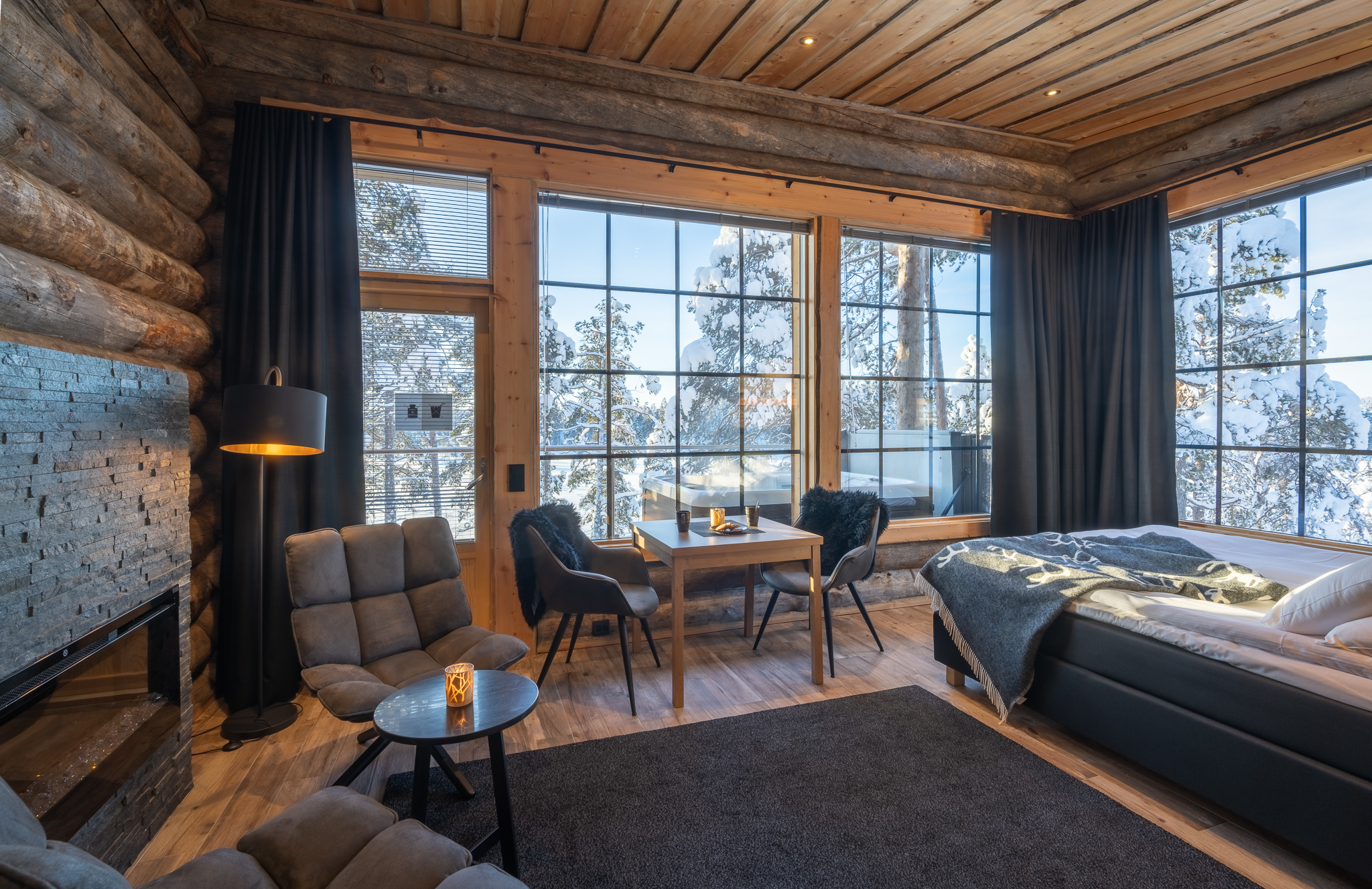 nangu bedroom with view of forest