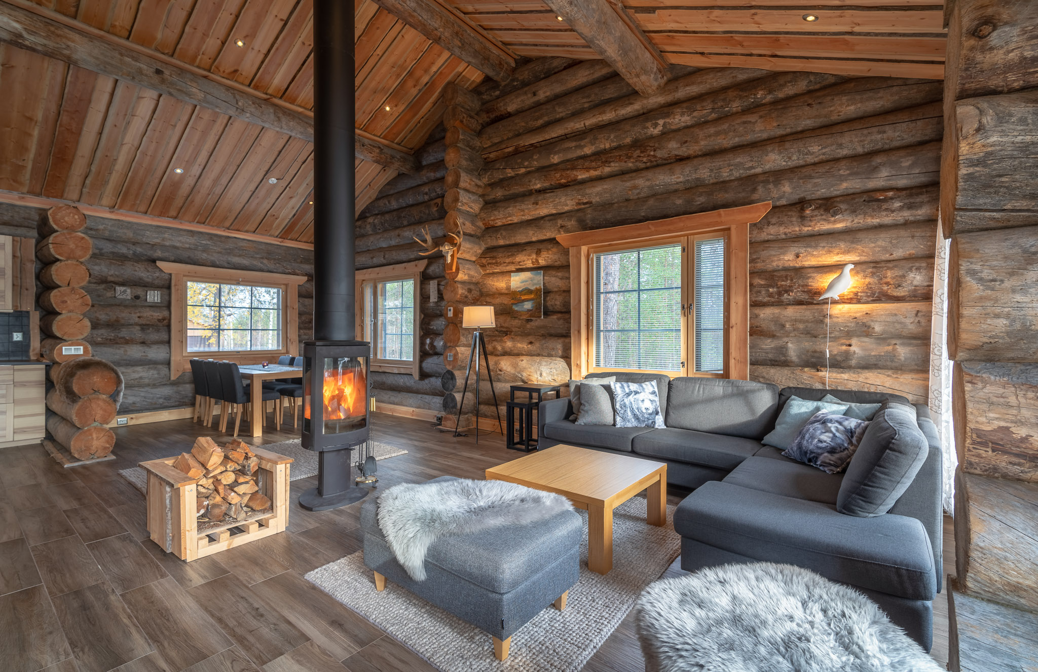 kasari log cabin living room