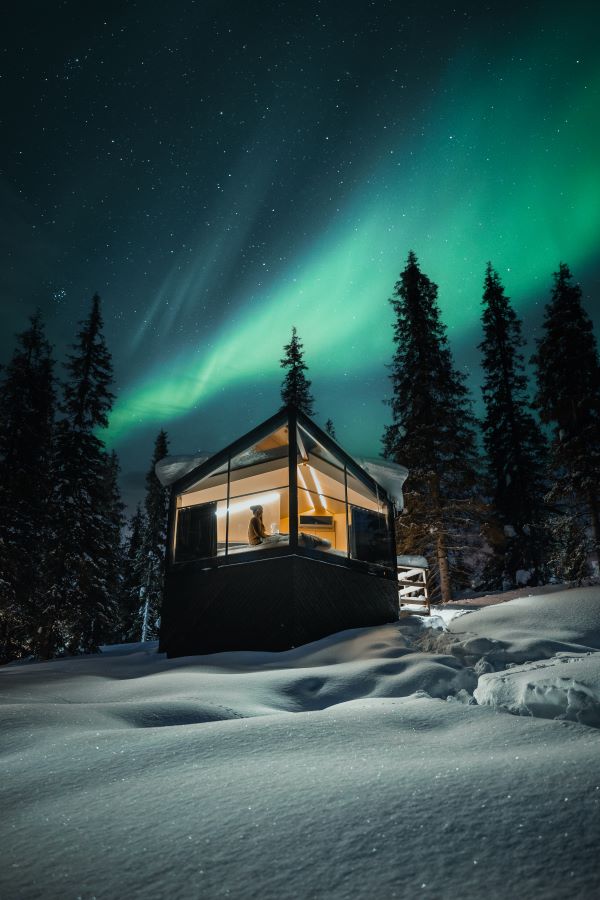 glass accommodation under the northern lights