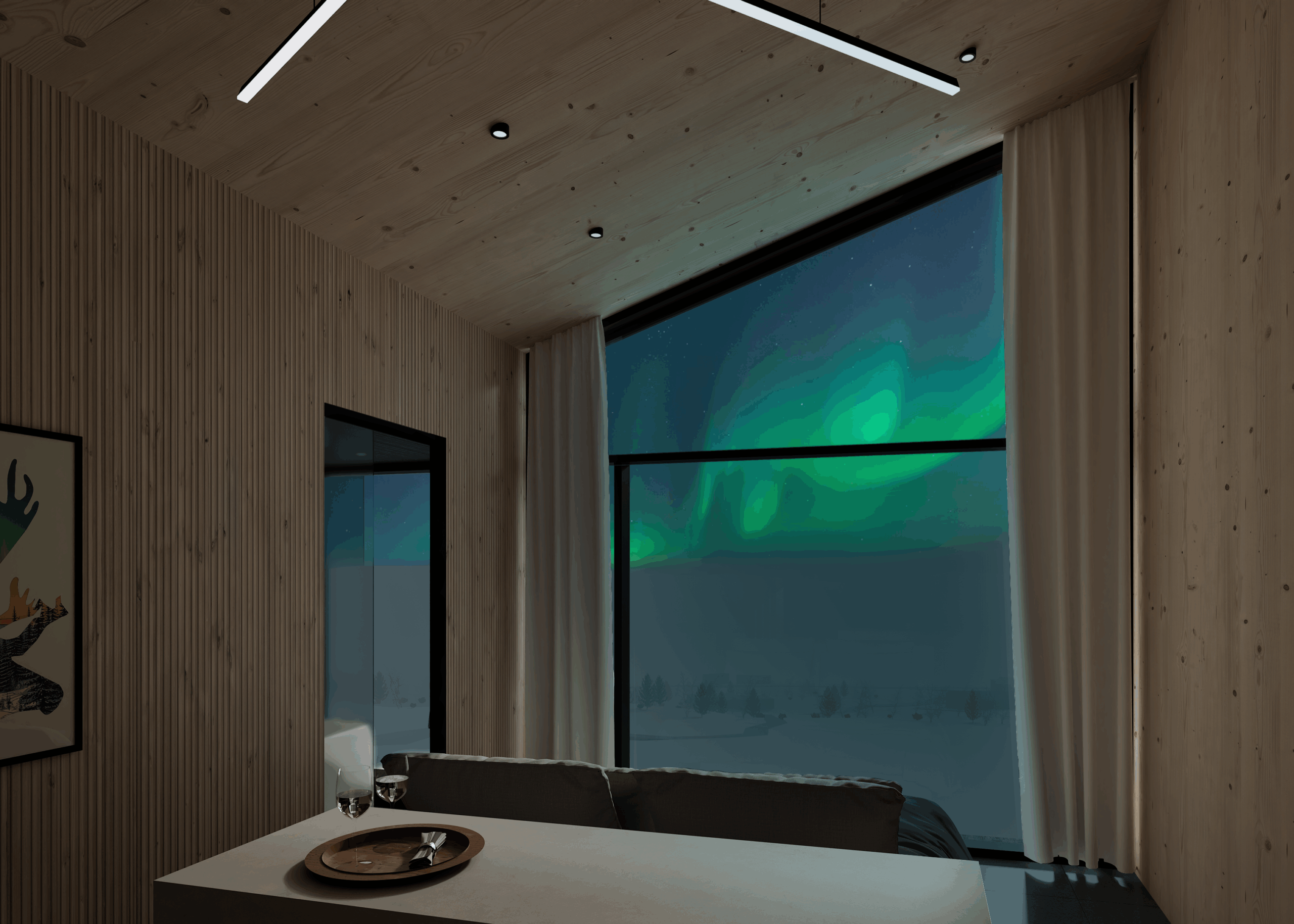 view of northern lights from accommodation