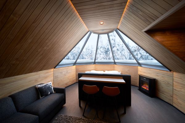 Aurora cabin full room view with snow view