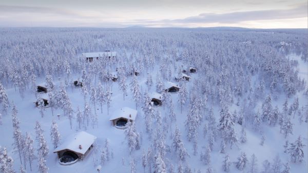 aerial view of kelo igloos in finland