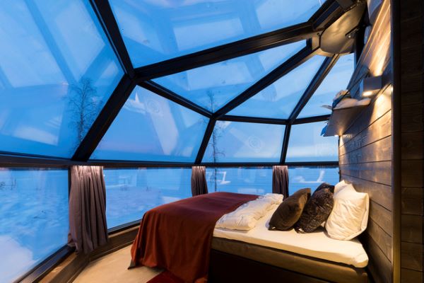 lakeside igloo with view of snowy scenery