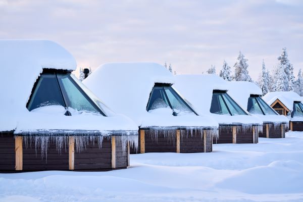 glass igloos in a line