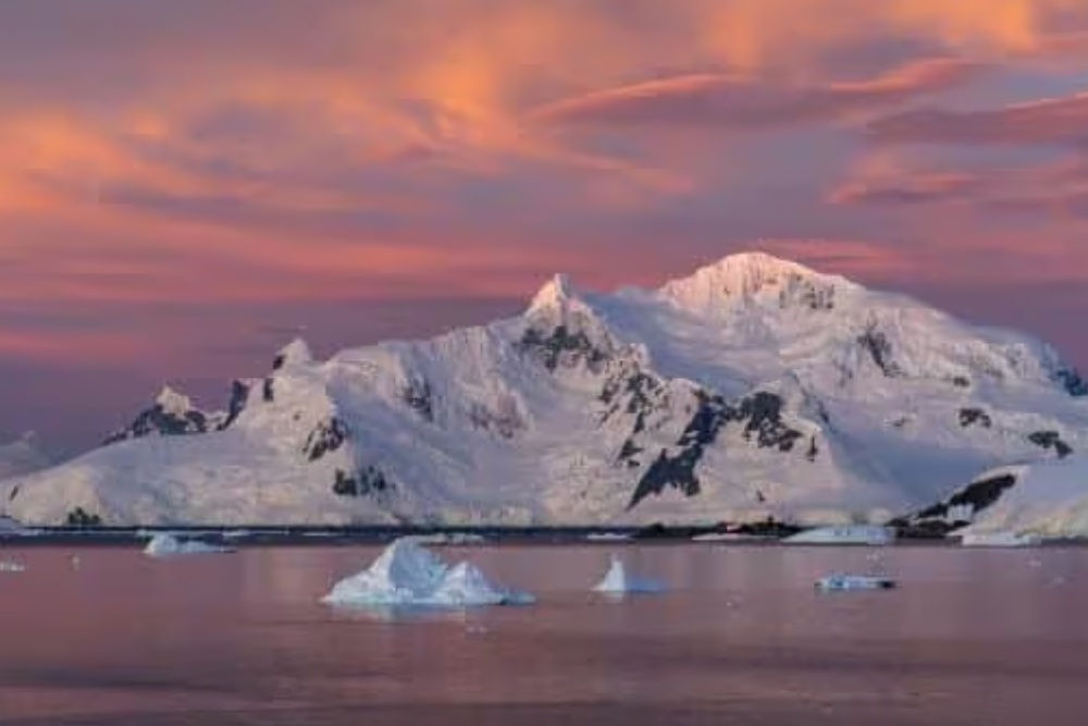icebergs and mountain scenery in antarctica