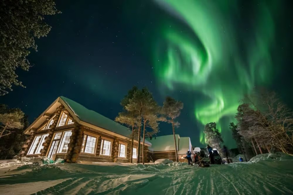 northern lights above the cabin