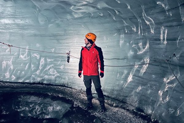 man in ice cave