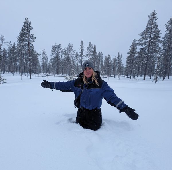 hannah stood in deep snow