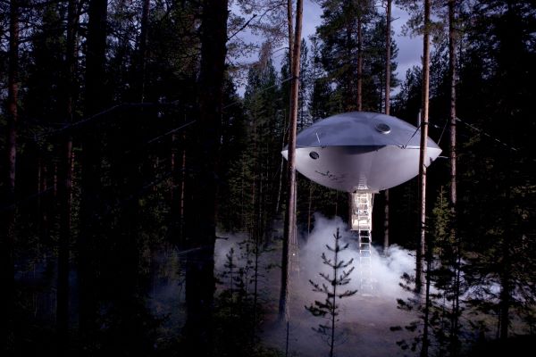 ufo accommodation in the treetops at Tree hotel in sweden